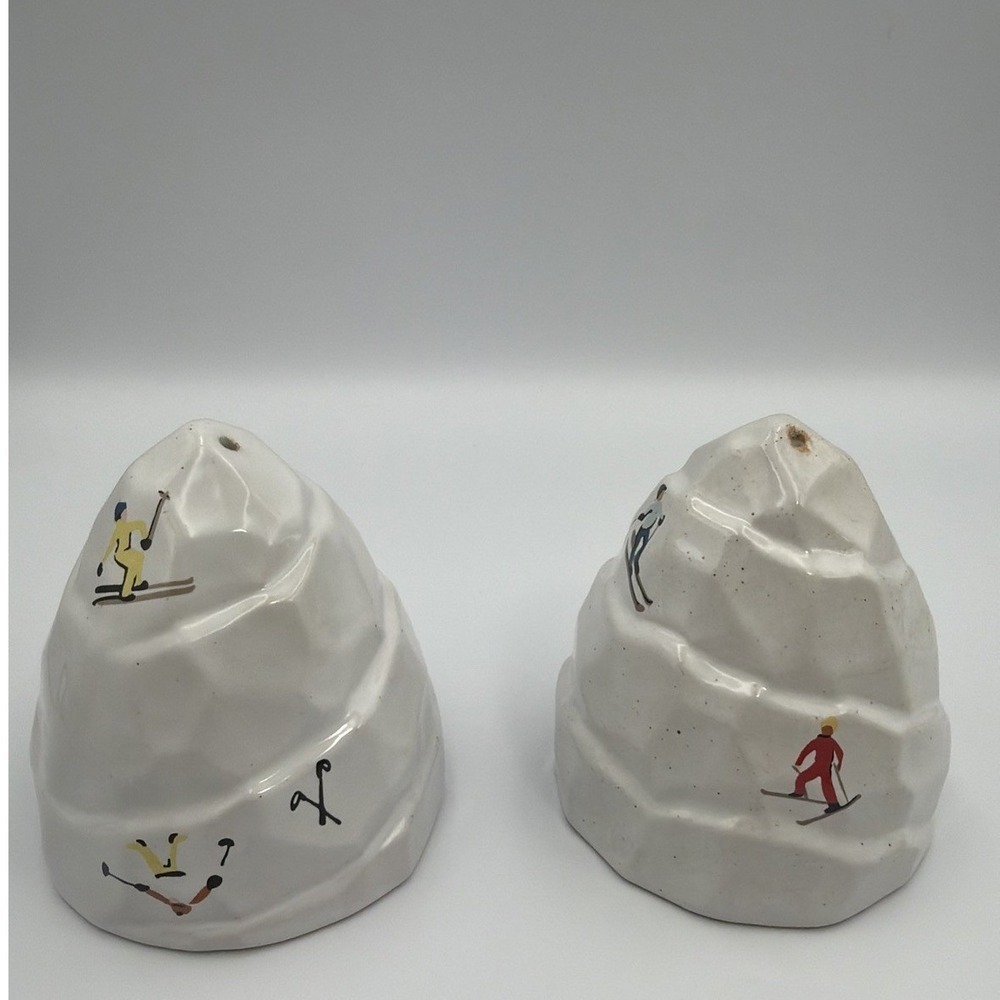 NIB West Elm Christmas St. Jude Holiday Skier Stoneware Salt And Pepper Shakers